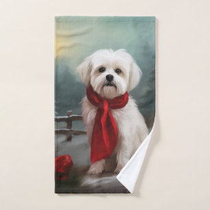 Maltese Dog in Snow Christmas Bath Towel Set