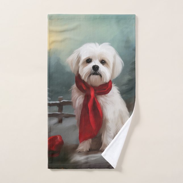 Maltese Dog in Snow Christmas  Bath Towel Set (Hand Towel)