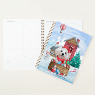 Maltese Dog In snow Christmas Dog House Planner