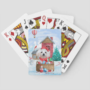 Maltese Dog In snow Christmas Dog House Playing Cards