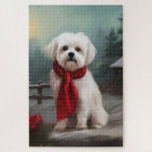 Maltese Dog in Snow Christmas Jigsaw Puzzle