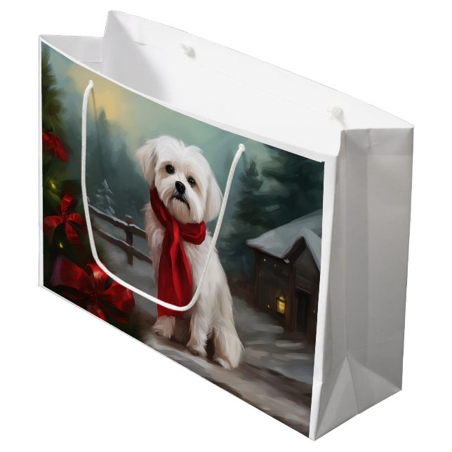 Maltese Dog in Snow Christmas  Large Gift Bag (Front Angled)