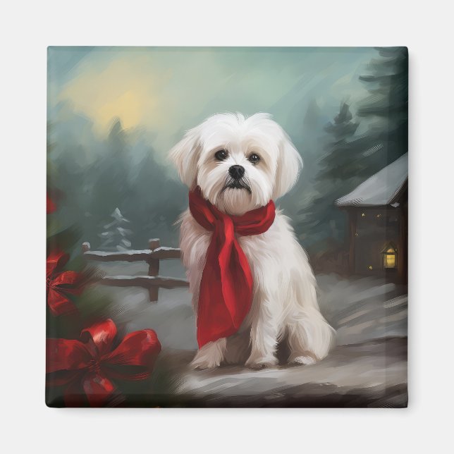 Maltese Dog in Snow Christmas  Magnet (Front)