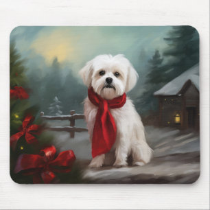 Maltese Dog in Snow Christmas Mouse Mat