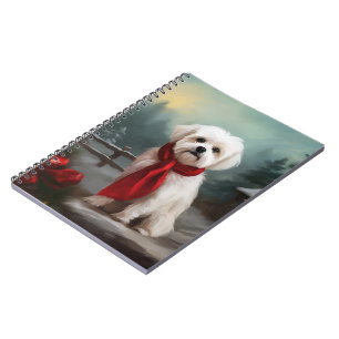 Maltese Dog in Snow Christmas Notebook