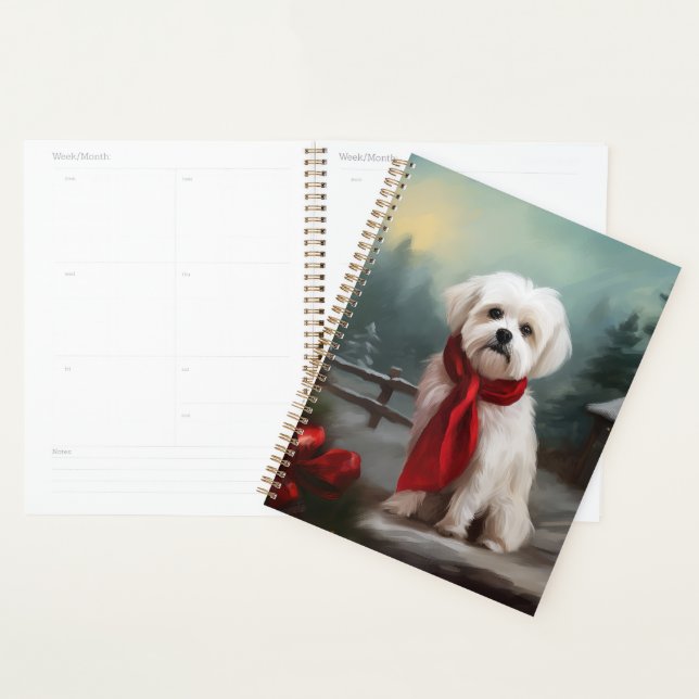 Maltese Dog in Snow Christmas  Planner (Display)