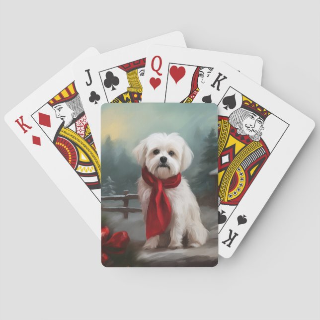 Maltese Dog in Snow Christmas  Playing Cards (Back)