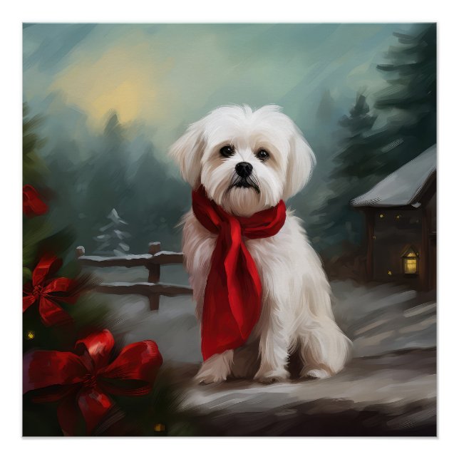 Maltese Dog in Snow Christmas  Poster (Front)