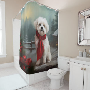 Maltese Dog in Snow Christmas Shower Curtain