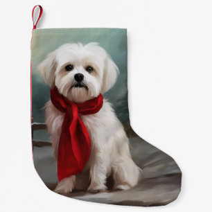 Maltese Dog in Snow Christmas Small Christmas Stocking