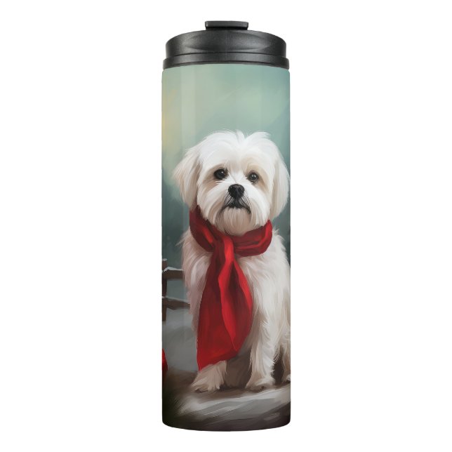 Maltese Dog in Snow Christmas  Thermal Tumbler (Front)