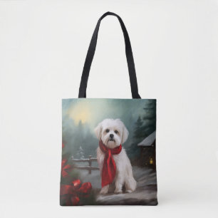 Maltese Dog in Snow Christmas Tote Bag