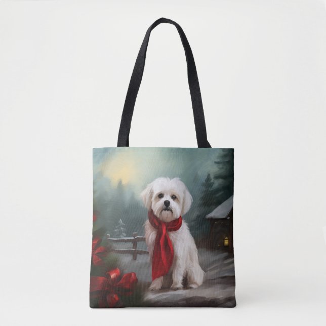 Maltese Dog in Snow Christmas  Tote Bag (Front)