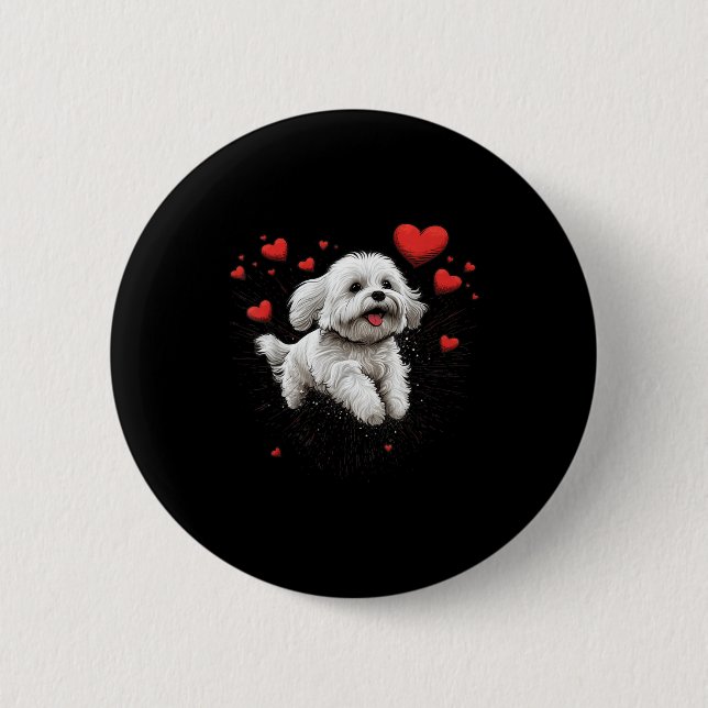 Maltese Dog Love Heart For Valentines Day Maltese  6 Cm Round Badge (Front)