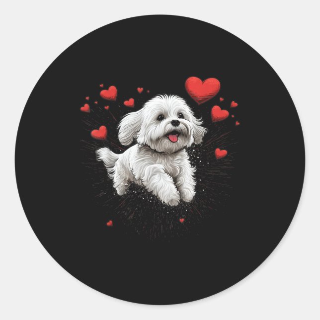Maltese Dog Love Heart For Valentines Day Maltese  Classic Round Sticker (Front)