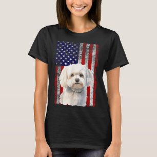 Maltese Dog Lover US Flag 4th of July Patriotic T-Shirt