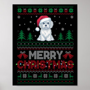 Maltese Dog Lovers Santa Hat Christmas Tree Lights Poster