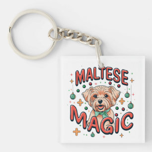 Maltese Dog Magic - Christmas in Retro 80s Style Key Ring