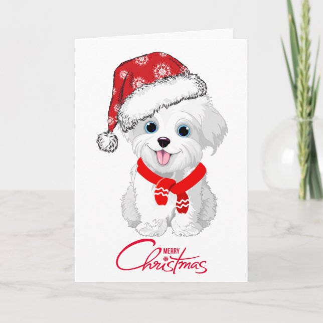 Maltese Dog Merry Christmas Folded Holiday Card (Front)