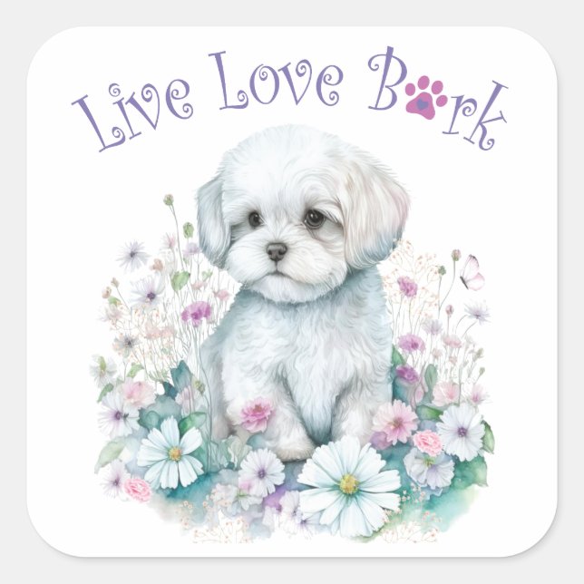 Maltese Dog Mum Floral Square Sticker (Front)