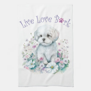 Maltese Dog Mum Floral Tea Towel
