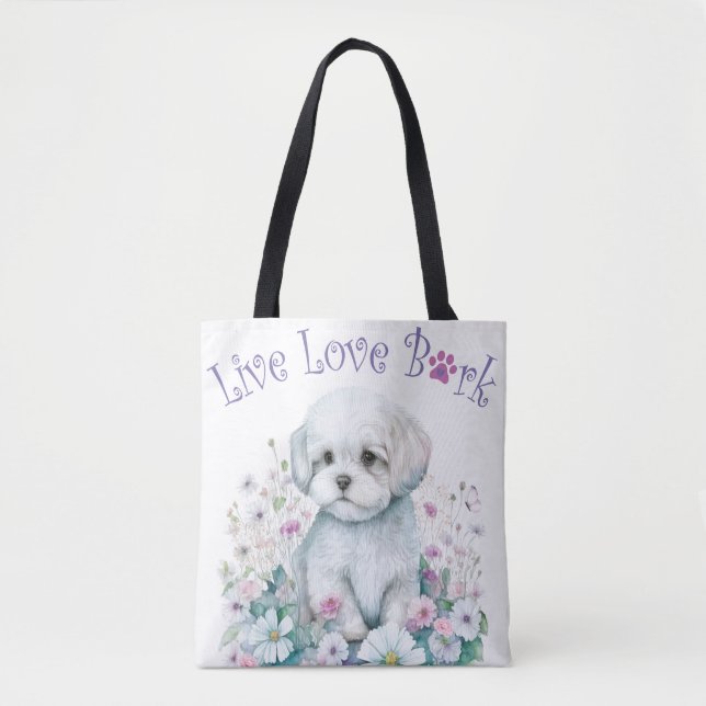 Maltese Dog Mum Floral Tote Bag (Front)