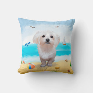 Maltese Dog on Beach Cushion