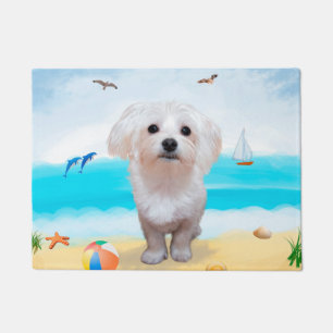 Maltese Dog on Beach Doormat