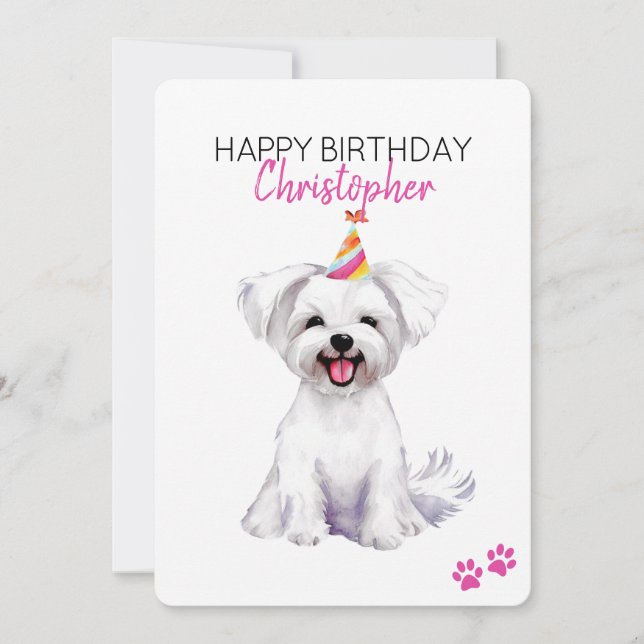 Maltese Dog Personalised Happy Birthday Card (Front)
