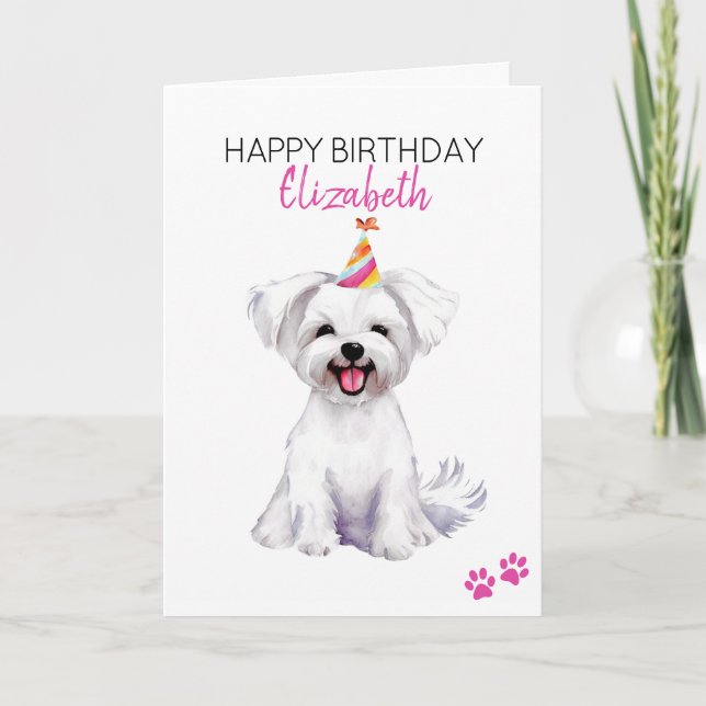 Maltese Dog Personalised Happy Birthday  Card (Front)