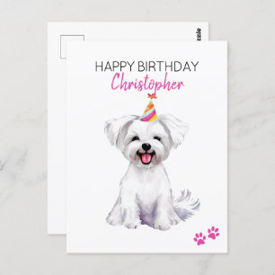 Maltese Dog Personalised Happy Birthday  Postcard