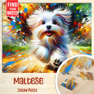 Maltese Dog Portrait Acrylic Art Print Dog Lover Jigsaw Puzzle