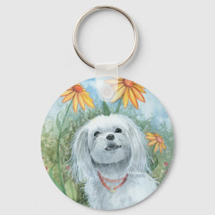 Maltese Dog Puppy Keychain by Molly Harrison