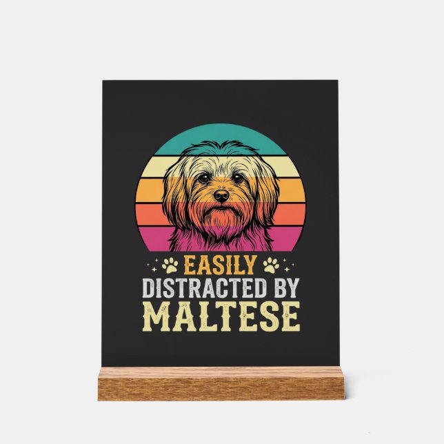 Maltese Dog Retro Sunset Distracted Acrylic Sign (Front)