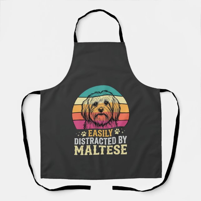 Maltese Dog Retro Sunset Distracted Apron (Front)