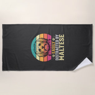 Maltese Dog Retro Sunset Distracted Beach Towel