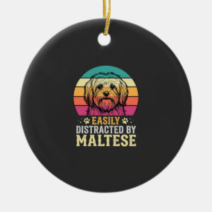 Maltese Dog Retro Sunset Distracted Ceramic Tree Decoration