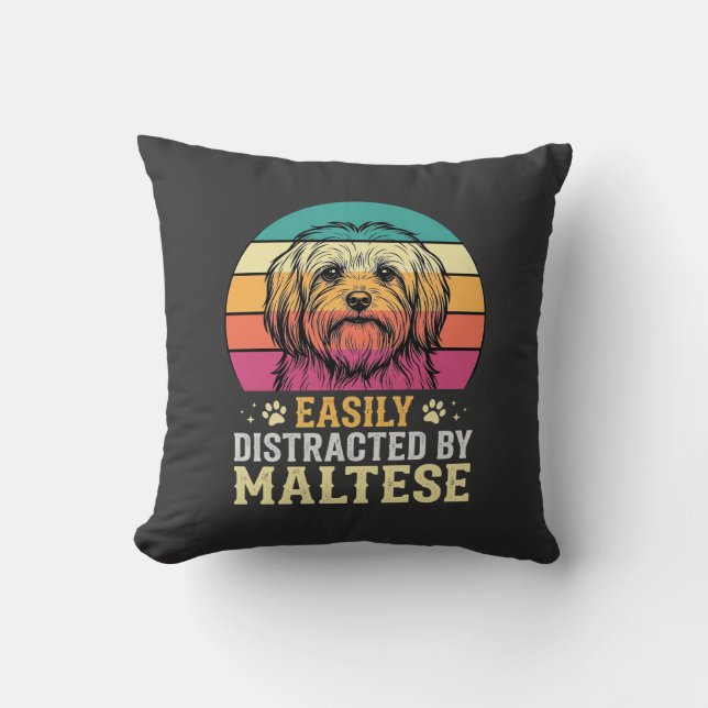 Maltese Dog Retro Sunset Distracted Cushion (Front)