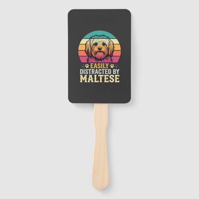 Maltese Dog Retro Sunset Distracted Hand Fan (Front)