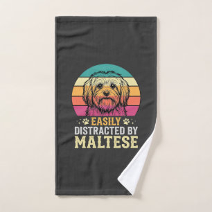 Maltese Dog Retro Sunset Distracted Hand Towel