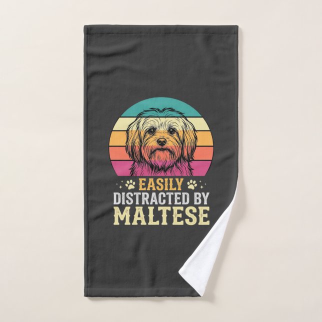 Maltese Dog Retro Sunset Distracted Hand Towel (Hand Towel)