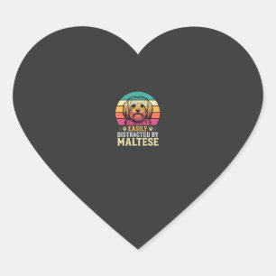 Maltese Dog Retro Sunset Distracted Heart Sticker