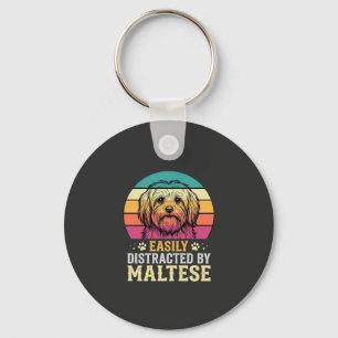 Maltese Dog Retro Sunset Distracted Key Ring
