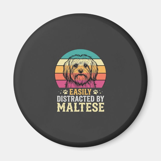 Maltese Dog Retro Sunset Distracted Magnet (Front)