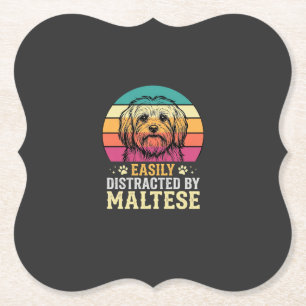 Maltese Dog Retro Sunset Distracted Paper Coaster