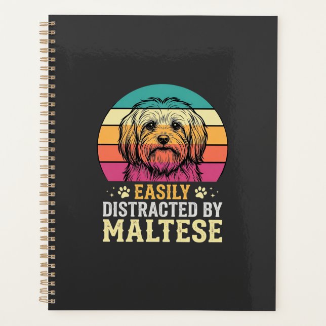 Maltese Dog Retro Sunset Distracted Planner (Front)
