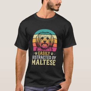 Maltese Dog Retro Sunset Distracted T-Shirt