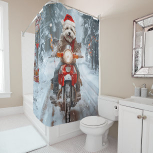 Maltese Dog Riding Motorcycle Christmas Shower Curtain