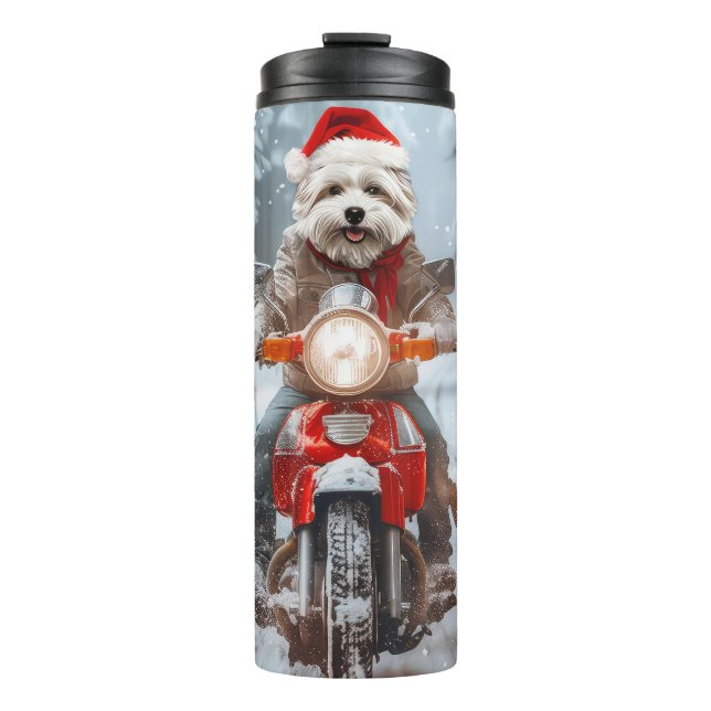 Maltese Dog Riding Motorcycle Christmas Thermal Tumbler (Front)