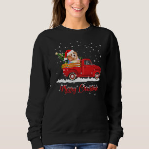 Maltese Dog Riding Red Truck Christmas Sweatshirt